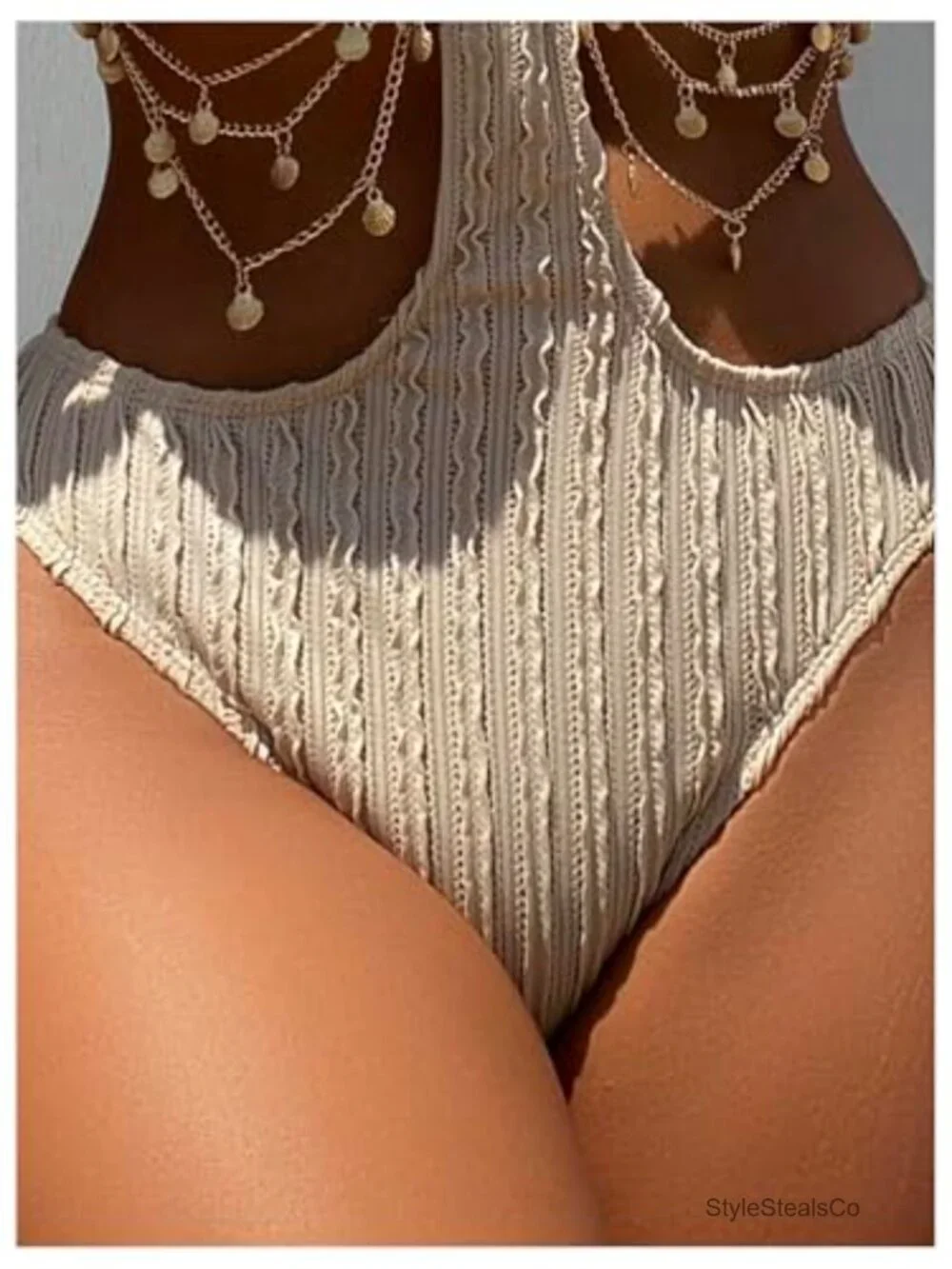 Chain Linked Cut Out Halter One Piece Swimsuit High Stretch